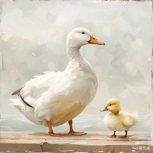 小鸭子跟随大鸭子的写实插画