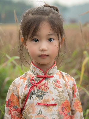 中国小女孩，乡村，田野，唯美，浪漫