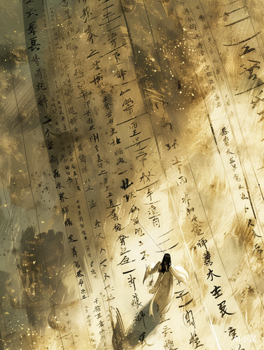 Drone's Eye: Ancient Chinese Woman in Calligraphy Scrolls