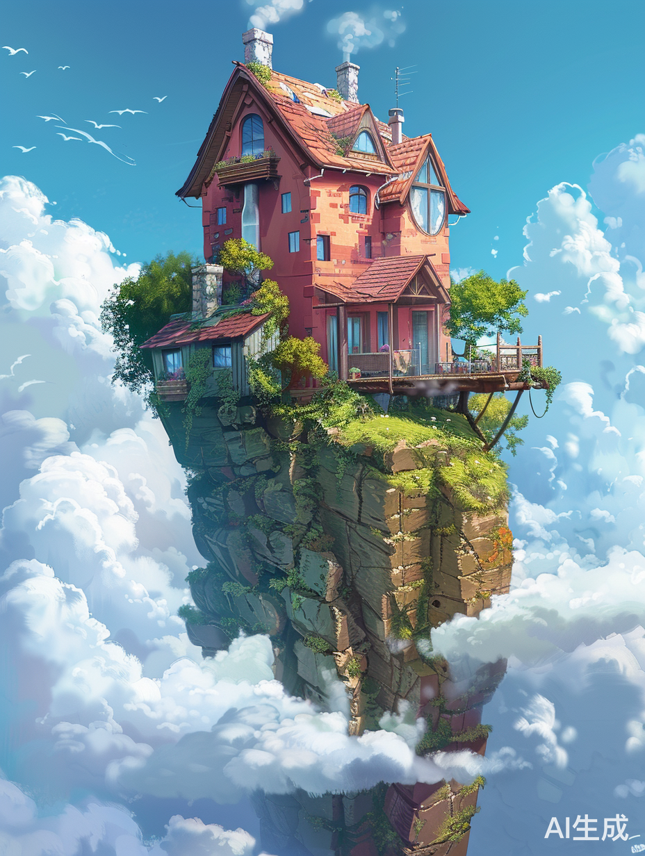 云朵上的房子主体突出