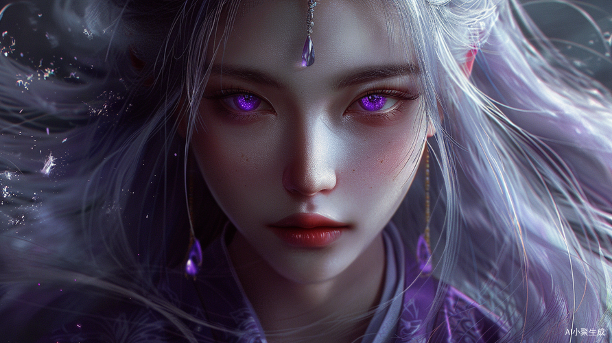 Medieval Asian Empress with Silver Hair and Purple Eyes