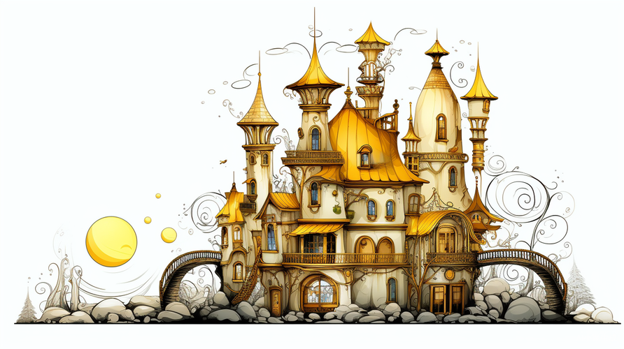 Miniature Whimsical Fairy Tales Yellow and White House