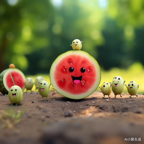 微距摄影中的卡通迷你人偶水果