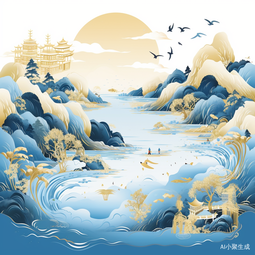 华美鎏金山水画
