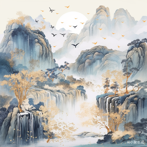 华美鎏金山水画