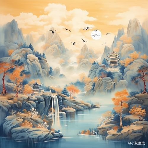 华美鎏金山水画