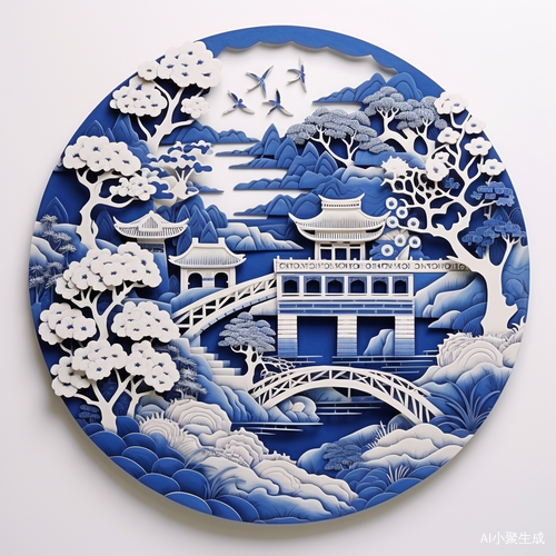 剪纸艺术的神奇融合：桥、水、树与云的月光之旅
