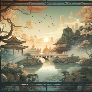 黄鹤西辞空余楼关键词提示： Ancient Chinese garden architecture, poster composition, gold powder, gold paint, classical landscape painting, surrealism#视觉艺术 #中国风 #Ai绘画 #AIGC #Ai #壁纸 #配色 #配色分享 #意境 #诗词 #古风 #国风 #新中式 #东方美学 #数字艺术 #插画 #绘画日常 #海报设计。加两只天鹅