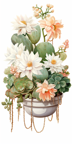 白底仙人掌多浆植物吊篮手绘插画