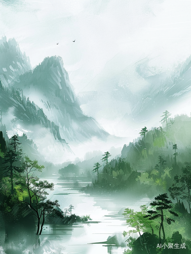 国风山水画中的雪景