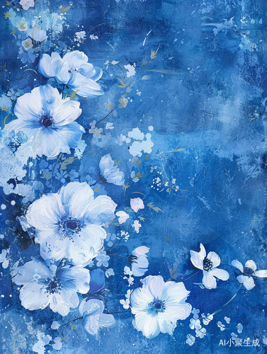 Delicate Floral Watercolor Painting in Klein Blue
