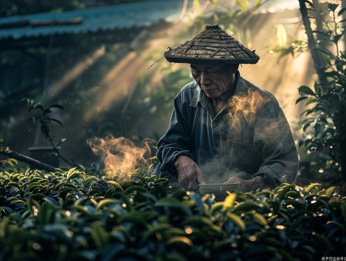 茶农炒制茶叶，云南，普洱茶，高感光度,高对比度,互补色,多色彩搭配,写实风格,徕卡镜头,真实的,复杂的,真实感,国家地理,电影效果,柔和照明,气氛照明,黄昏射线,明暗分明,立体光,丁达尔光照,边缘光,轮廓光,高对比的侧面光