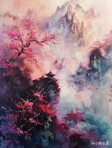 画画日常：水村烟柳，桃李花开