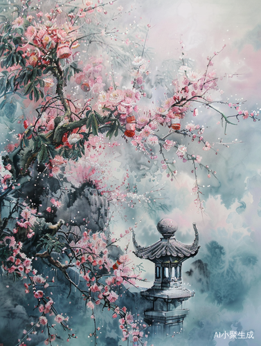 画画日常：水村烟柳，桃李花开