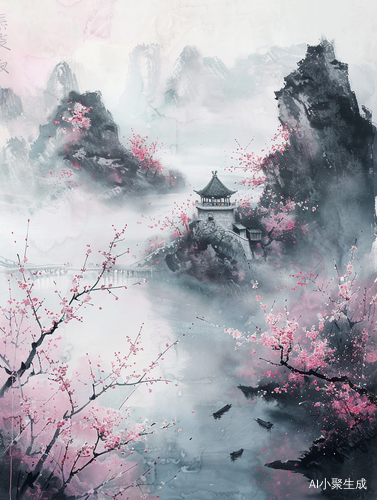 画画日常：水村烟柳，桃李花开