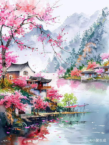Chinese Countryside: A Vibrant Painting of Peach Blossoms