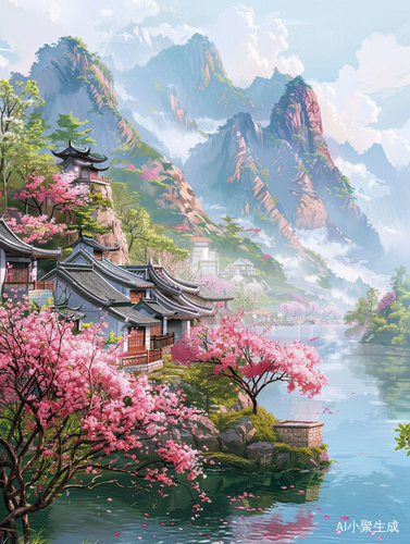 Chinese Countryside: A Vibrant Painting of Peach Blossoms