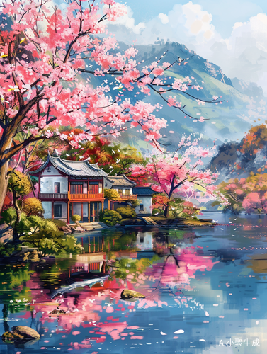 Chinese Countryside: A Vibrant Painting of Peach Blossoms