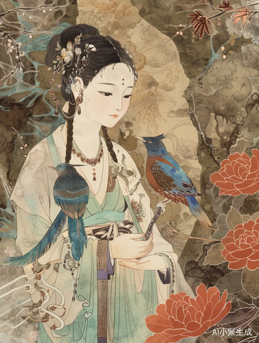 小神鸟青鸟绘画敦煌生活