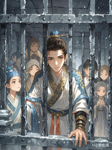古代牢房里的汉服囚徒儿童卡通插画
