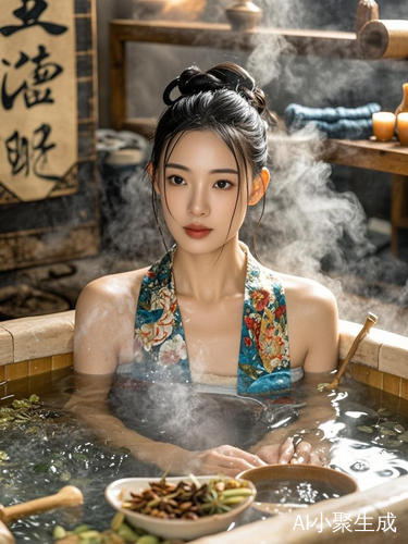 中国美女在养生馆泡药浴大汗淋漓