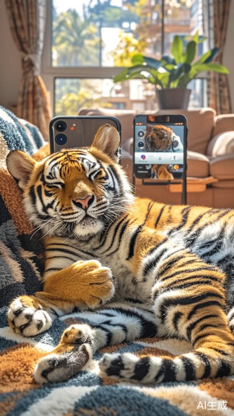 可爱小老虎幼崽在公寓客厅里甜睡