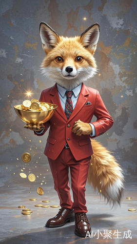 金色银狐西装打扮手捧金币气宇轩昂