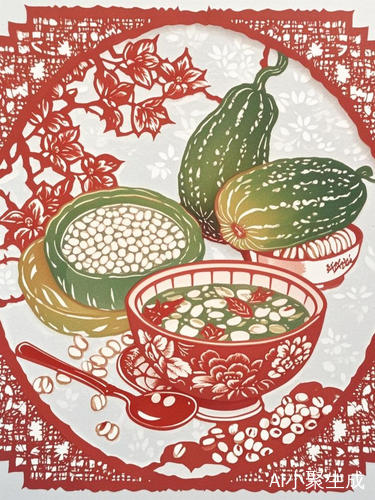 潮阳剪纸技法展现广东中山立秋冬瓜薏米汤团花