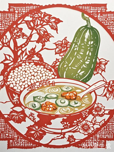 潮阳剪纸技法展现广东中山立秋冬瓜薏米汤团花