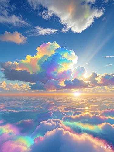 A Dreamy Scene of Colorful Clouds Illuminated by the Sun