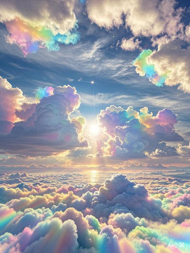 A Dreamy Scene of Colorful Clouds Illuminated by the Sun