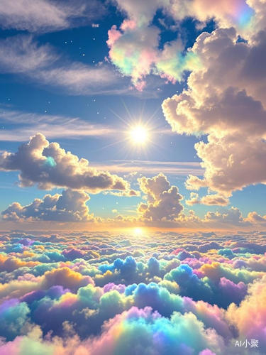 A Dreamy Scene of Colorful Clouds Illuminated by the Sun