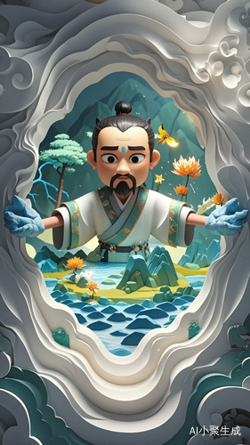 融合神话与讽刺艺术的增强现实绘画与3D剪纸雕塑