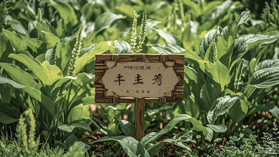 传统文化草药园区车前草种植与标识