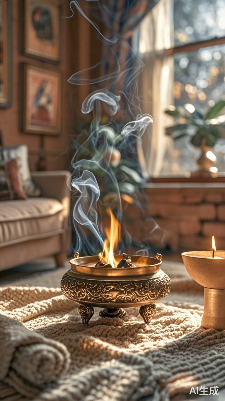 温馨房间里的香薰与炉火共舞
