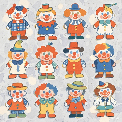 Korean Style Cute Clown Icons for Children's Book Illustration