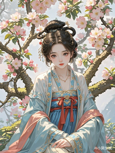 古风ai绘图清冷绝美的古代公主在海棠树下醉酒