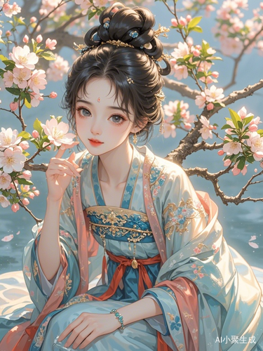 古风ai绘图清冷绝美的古代公主在海棠树下醉酒
