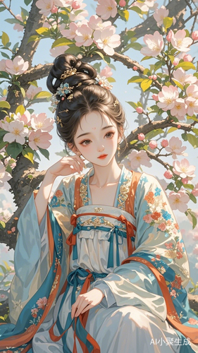 古风ai绘图清冷绝美古代公主醉酒海棠树下