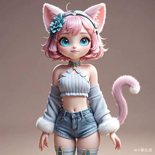 Charming Cat Girl with Bright Blue Eyes and Playful Style