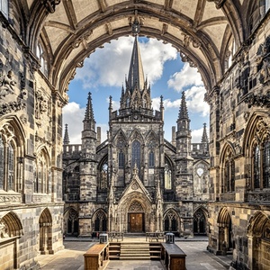 圣吉尔斯教堂（St Giles’Cathedral）：原建于1120年，是爱丁堡最高等级的教堂，其塔像一顶皇冠，予人印象深刻，新歌德式的天花板与饰壁上的雕刻极为精美华丽[^6^]。