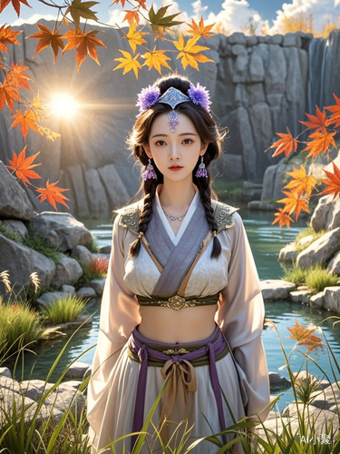 红润脸庞的美女将军秦良玉在天坑中的绝美汉服盛景