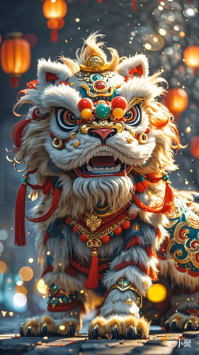 The extremely exciting scene of Chinese lion dance, where lions sit and display a mysterious and solemn aura. The fur details on their bodies are lifelike, and the artistic style is extremely realistic. The 8K resolution image has bright colors, and the processing of action shooting, bokeh, and long exposure makes the image appear surreal. At the same time, the use of dynamic blur highlights the charm of lion dance, expands the image, and maintains consistent style and color ar 9:16 iw 0.5 v 6.1