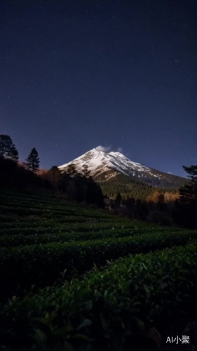 月光下茶田的夜景美丽山景