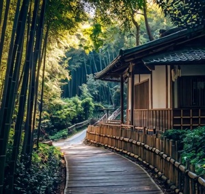 风吹草动竹叶飘动