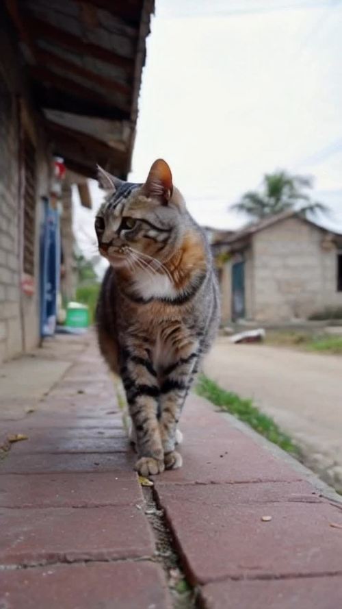 流浪猫走在大街上很饿望着小摊上的鱼伤心的走了，后来流浪猫走到一栋屋檐下，有个可爱的小姑娘看见了，拿着个面包喂它