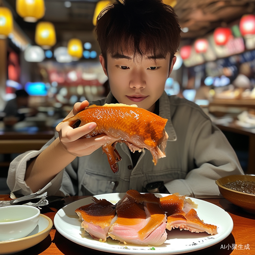 主播咸鱼梦想家品尝美味北京烤鸭