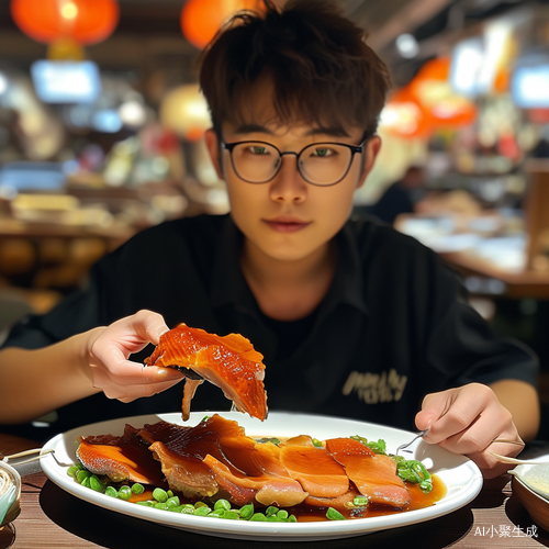 主播咸鱼梦想家品尝美味北京烤鸭