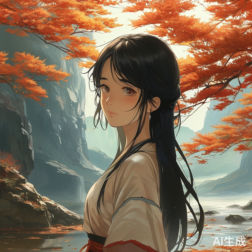 山水间的女孩与枫香染