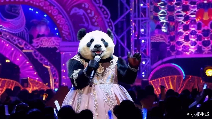华丽晚礼服大熊猫激情演唱五光十色舞台